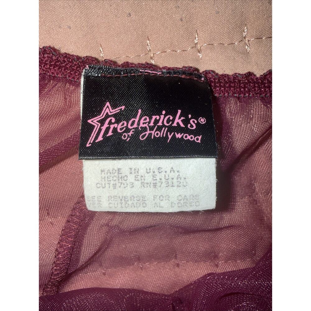 Frederick's Of Hollywood VTG Sheer Chiffon Lace Babydoll 80s Maroon Sz S Ribbon - Picture 5 of 9